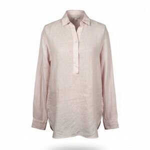J McLaughlin Linen Shirt Womens Size S Popover Pink Long Sleeve Casual Top‎